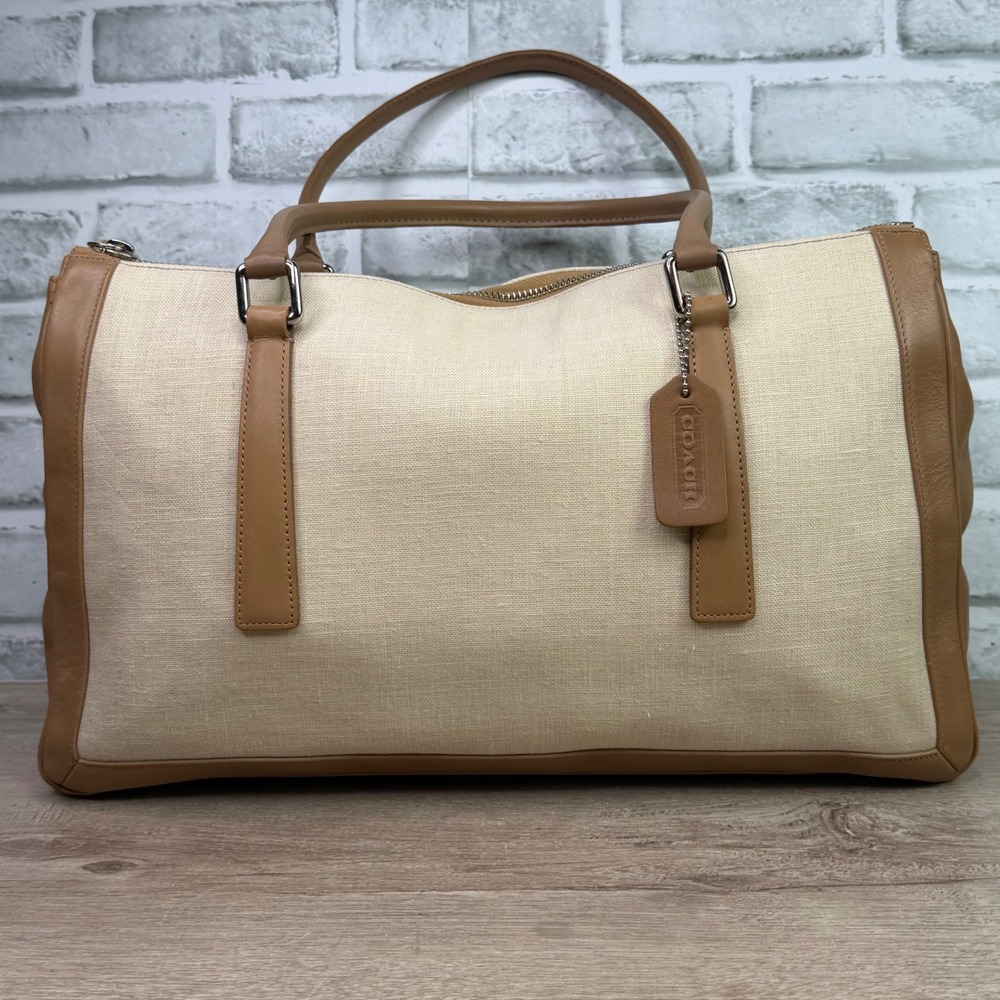 Vintage Coach Bonnies Legacy Linen Canvas Satchel Bag Camel 9435 - Picture 3 of 11